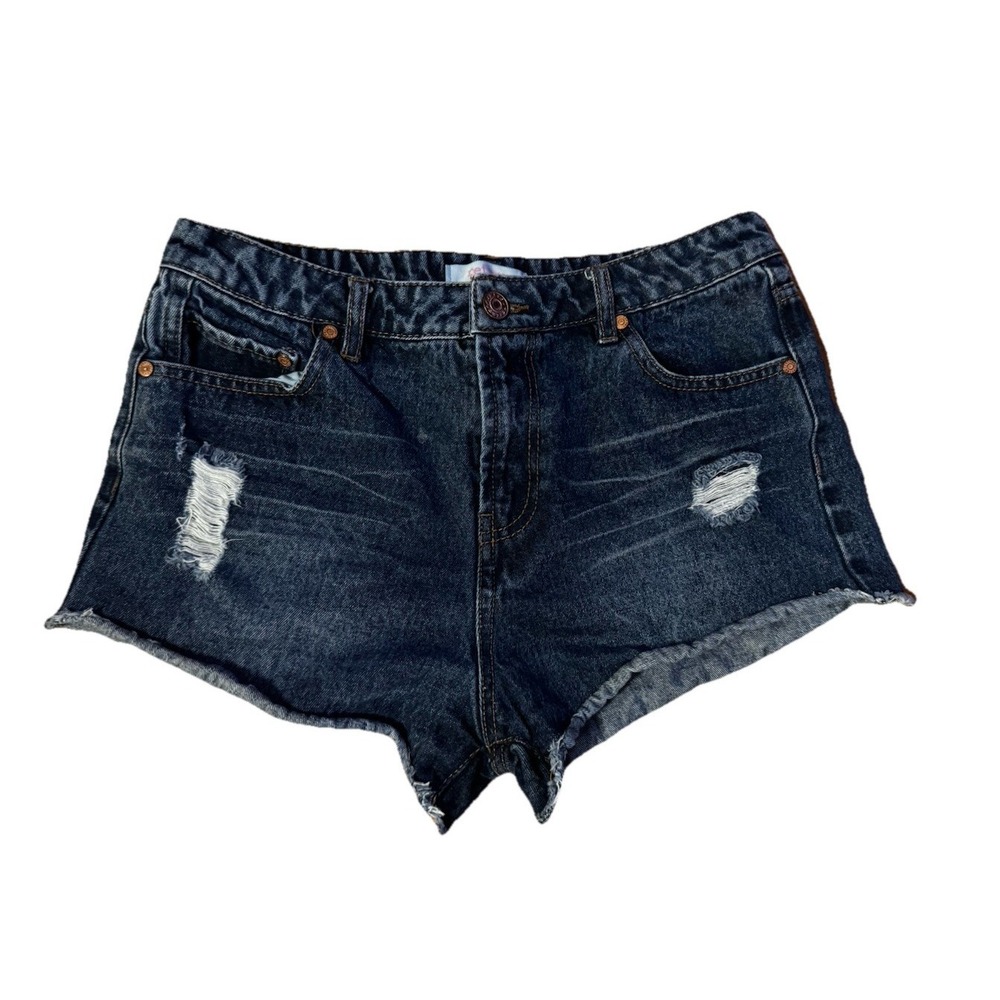 Refuge Women's Size 8 Dark Wash Distressed Cotton High Rise Denim Jean Shorts